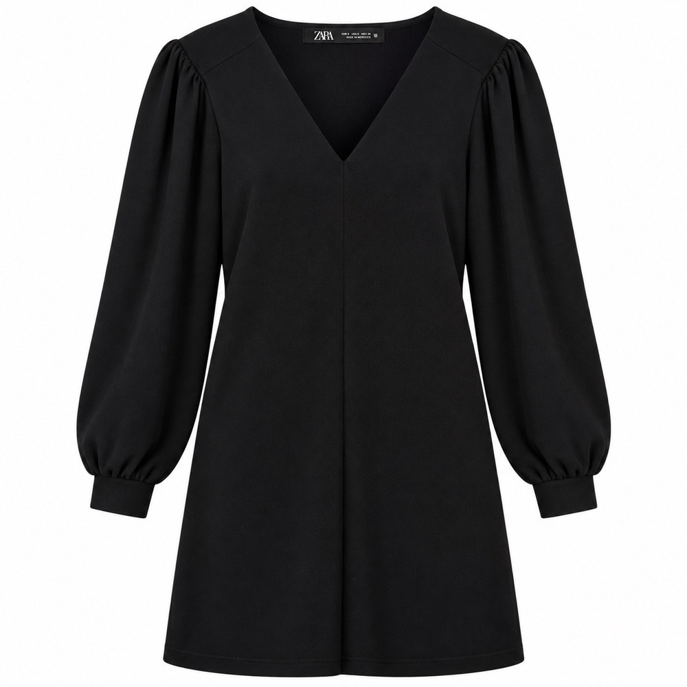 Zara Long Sleeve Mini Dress Large A-Line preppy gothic party romantic black